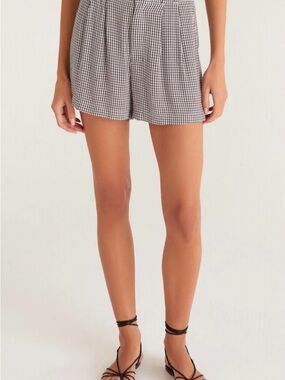 Z Supply Farah Tan & White Gingham High-Rise Shorts